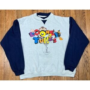 Vintage Warner Bros Looney Tunes Bugs Taz Crewneck Sweatshirt 90s Men's Size XL